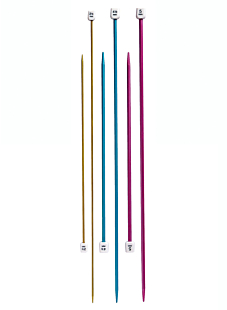 Straight needles, coloured aluminium, 30 and 40 cm 