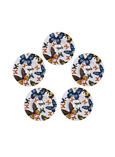 Pack of 5 butterfly print wooden buttons Ø 38 mm