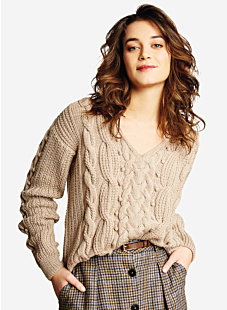 V-neck sweater with cables and bobbles