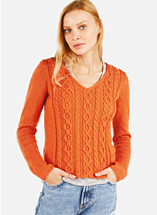 Fine cable sweater with V neck