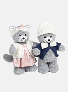 Kit containing outfits to knit for 25 cm toy cat, Chipie and Filou