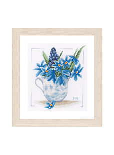 Blue bouquet counted cross-stitch picture kit, 17 cm x 20 cm