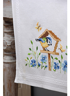 Bird table cross-stitch table runner kit, 40 x 100 cm