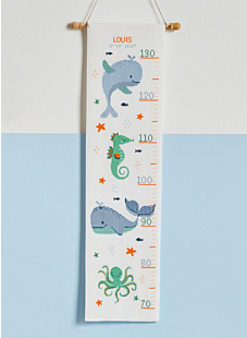 Whale counted cross-stitch height chart kit, 18 x 70 cm
