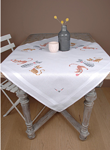 Cats cross-stitch tablecloth kit, 80 cm x 80 cm