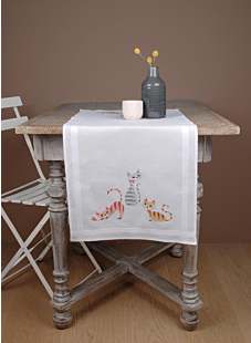 Cats cross-stitch table runner kit, 80 x 80 cm